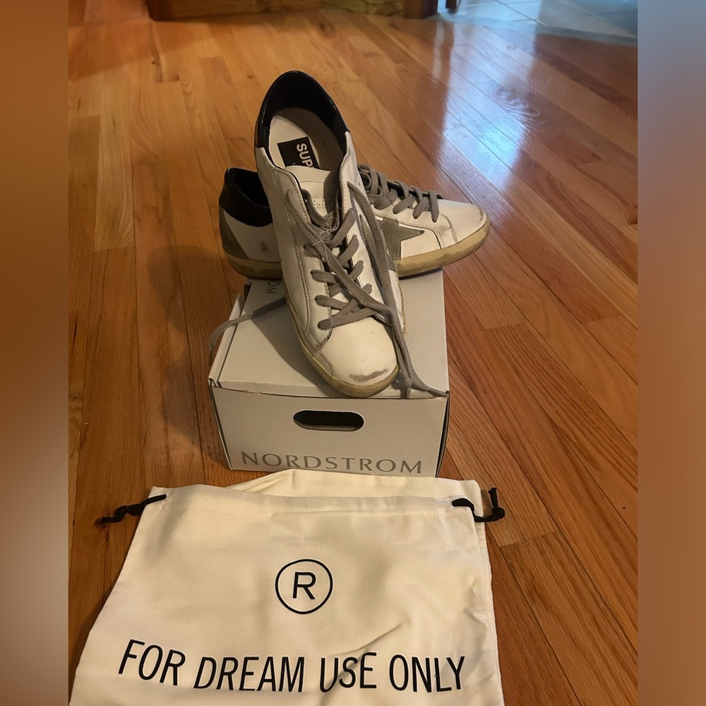 Women’s golden goose shoe with suede star and blue heel tab size 38
